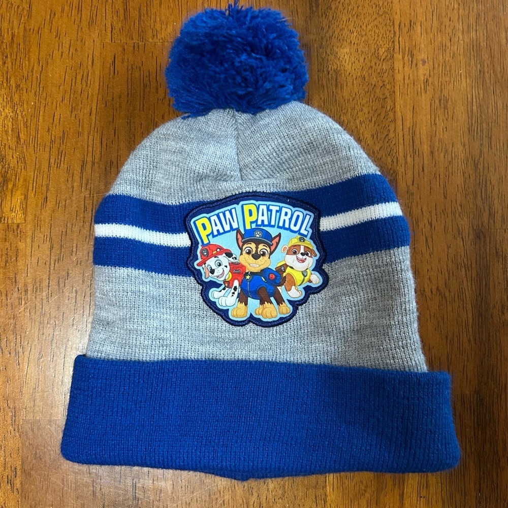 Paw Patrol Blue & Gray Pom Beanie | Chase Marshall Rubble | Kids Winter Hat